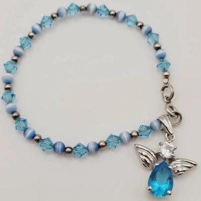 Blue Birthstone Angel Pendant Charm and Bracelet 