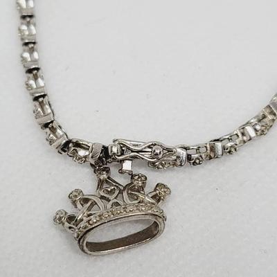 Sterling Tennis Bracelet Crown Charm 925 7"