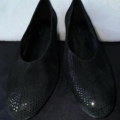 Black Perforated Block Heel Pumps – Slip-On Dress Shoes (Women’s)
