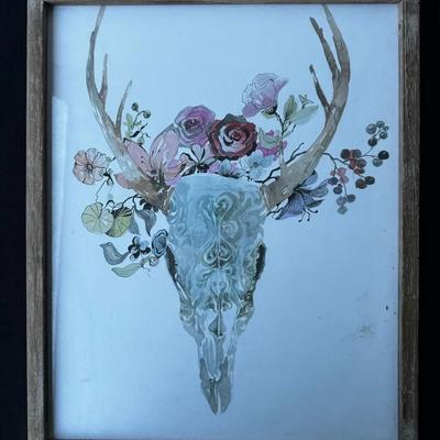 Floral Steer Skull Wall Art in Rustic Wood Frame – Western Farmhouse Décor