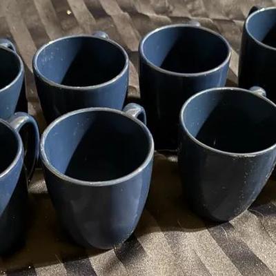 Set of 8 Corelle Coordinate Blue Stoneware Coffee Mugs – 4” Tall
