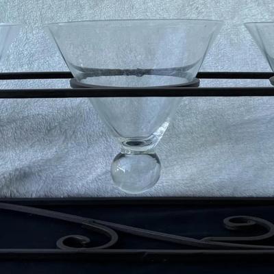 3-Bowl Glass Centerpiece Server w/ Wrought Iron Stand – Elegant Scroll Design 