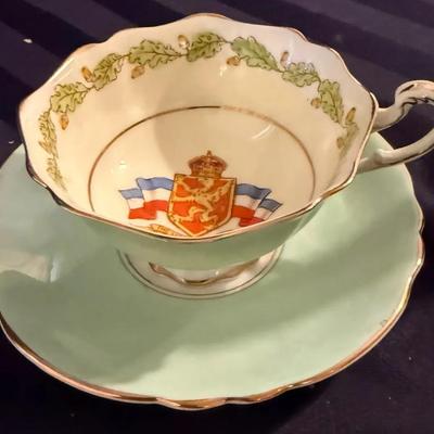 Vintage Paragon England Patriotic Series Teacup & Saucer – Mint Green, Gold Trim, Royal Crest