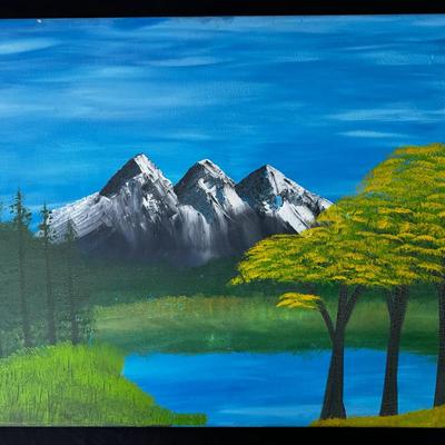 Original Hand-Painted Mountain Landscape Canvas Painting – 30” x 20” Scenic Nature Art
