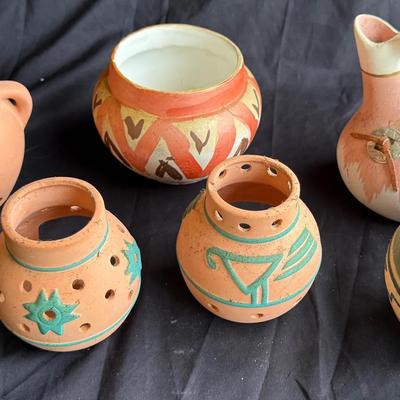 Southwestern Style Pottery Lot – Terracotta Vessels, Lanterns & Double-Spout Pot (7 Pieces)