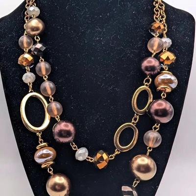 Sale Photo Thumbnail #44: Double Stranded Mixed Media Faux Pearl and Faceted Bead Necklace