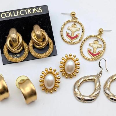 Sale Photo Thumbnail #18: 5 Pairs of Vintage Pierced Earrings | Ann Klein Hoops | Avon Anchors & More