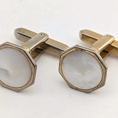 Sale Photo Thumbnail #244: Vintage Cufflinks Mother of Pearl Gold Tone by Hickok