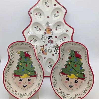 Sale Photo Thumbnail #141: Holiday Dishes | Christmas Tree Deviled Egg Tray | 2 Elf Dishes