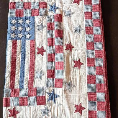 Sale Photo Thumbnail #213: Patriotic Red White and Blue Throw Size Quilt American Flag