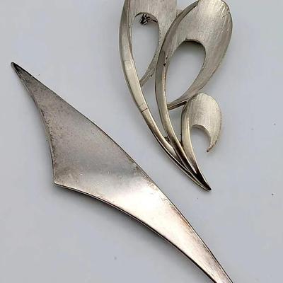 Sale Photo Thumbnail #64: Two Mod Silver Tone Vintage Brooches