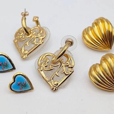 Sale Photo Thumbnail #17: 3 Pair Heart Shaped Pierced Earrings 