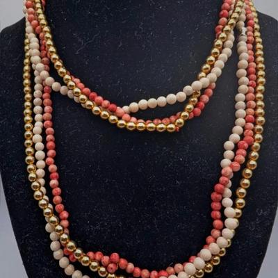 Sale Photo Thumbnail #10: 3 Beaded Strand Necklaces | Brass | Thulite | Limestone