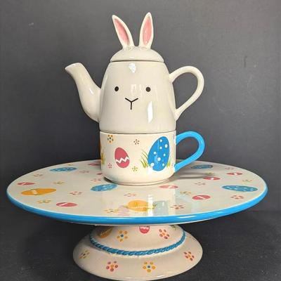 Sale Photo Thumbnail #153: Easter Cake Plate | Easter Bunny Tea for One | Both by Temptations by Tara