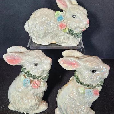 Sale Photo Thumbnail #78: Three Cottontale Collection Ceramic Easter Bunnies Easter Rabbit