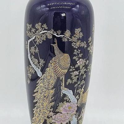 Sale Photo Thumbnail #69: Made in Japan Cobalt Vase with Peacock and Floral Motif