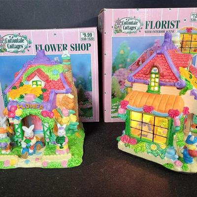 Sale Photo Thumbnail #76: Two Cottontale Light Up Ceramic Easter Cottages | Flower Shop | Florist