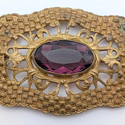 Sale Photo Thumbnail #116: Art Nouveau Sash Pin With Amethyst Glass