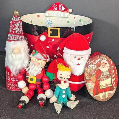 Sale Photo Thumbnail #228: Ceramic Santa Bowl and Misc. Christmas Ornaments