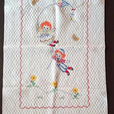 Sale Photo Thumbnail #222: Vintage Raggedy Ann and Andy Cross Stitch Baby Blanket