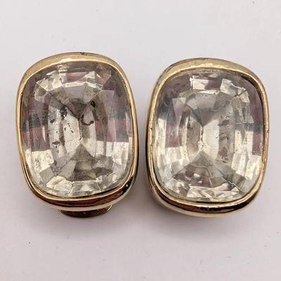 Sale Photo Thumbnail #14: Kenneth Lane Large Gold Tone Rhinestone Clip On Earrings