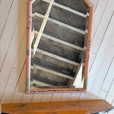 Sale Photo Thumbnail #211: Unique Handpainted Shelf and Mirror Set with Fish Motif