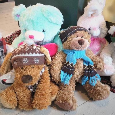 Sale Photo Thumbnail #255: Stuffed Animal Lot | Easter Bunny | Valentine Bear | 3 Winter Bears | 1 Winter Dog