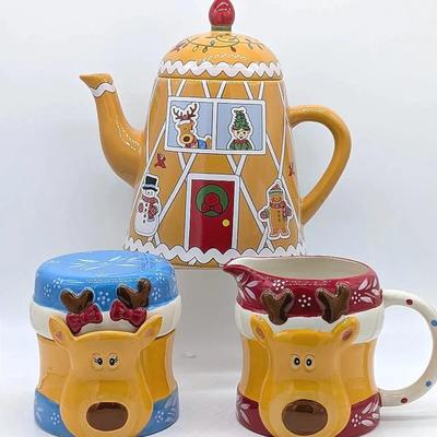 Sale Photo Thumbnail #166: Christmas Teapot | Creamer | Sugar by Temptations by Tara