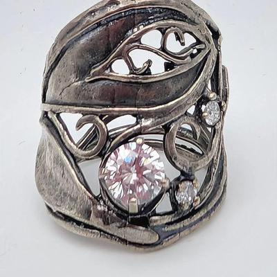 Sale Photo Thumbnail #135: Shube Dakota West Sterling CZ Scroll & Leaf Ring, Size 7 3/4
