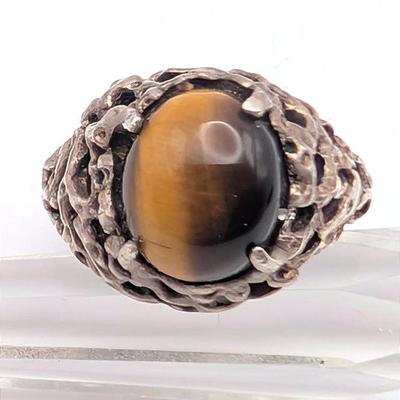 Sale Photo Thumbnail #20: Vintage RH Sterling Tiger's Eye Ring Size 7 3/4