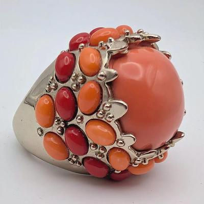 Sale Photo Thumbnail #105: Faux Coral Cocktail Statement Ring Size 6