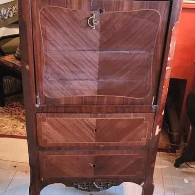 Sale Photo Thumbnail #242: Antique French Louis XVI Style Secretary Desk with Marquetry Inlay and Brass Trim for Project