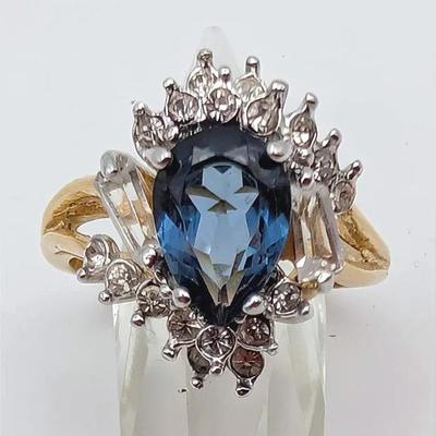 Sale Photo Thumbnail #65: Gold Tone Simulated Sapphire and Simulated Diamond Ring