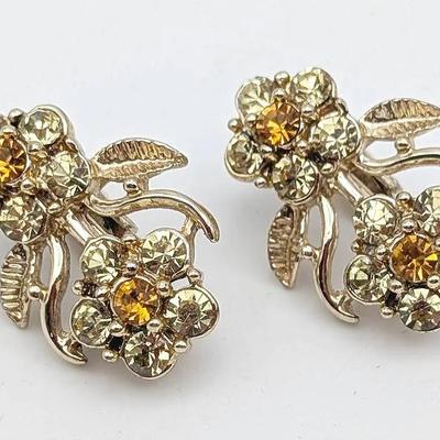 Sale Photo Thumbnail #251: Vintage Coro Flower Rhinestone Clip On Earrings