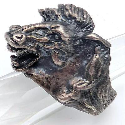 Sale Photo Thumbnail #21: Vintage Brutalist Stallion Horse Ring Size 8 3/4