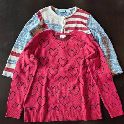 Sale Photo Thumbnail #220: Red Sweater with Black Hearts by Maison Jules | Patriotic Red White and Blue Cardigan by 220 Hickory