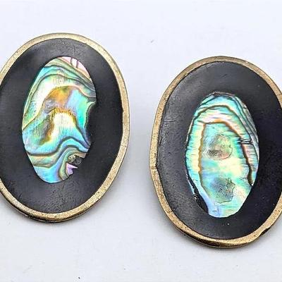 Sale Photo Thumbnail #252: Vintage Alpaca Silver Mexico Abolone Clip On Earrings