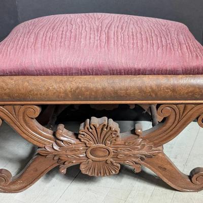 Sale Photo Thumbnail #192: Ornate Victorian Carved Wooden Foot Stool/Ottoman