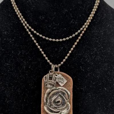 Sale Photo Thumbnail #246: Kate Mesta Dog Tag Style Necklace with Sculpted Rose