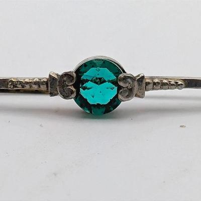 Sale Photo Thumbnail #130: Antique Green Glass Bar Pin Brooch
