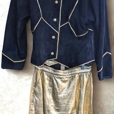 Sale Photo Thumbnail #243: Lillie Rubin Black Suede Jacket and Gold Leather Skirt Set