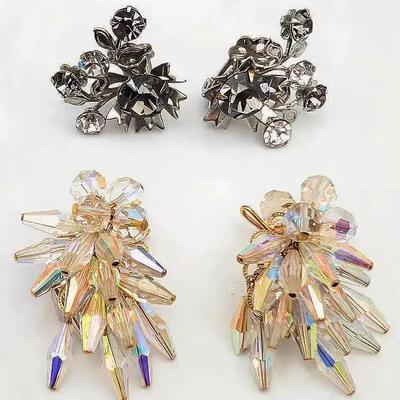 Sale Photo Thumbnail #13: Vintage Danecraft Wingback Irridescent Bead Earrings | Vintage Rhinestone Clip on Earrings