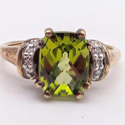 Sale Photo Thumbnail #63: 10K EMA Peridot & Diamond Ring Size 6