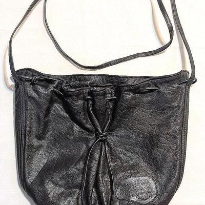 Sale Photo Thumbnail #268: Carlos Falchi Vintage Black Leather Drastring Shoulder Bag Purse