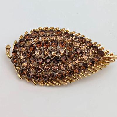 Sale Photo Thumbnail #121: Vintage Brown Rhinestone Leaf Brooch