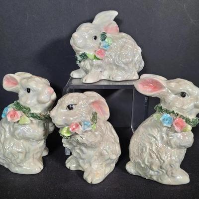 Sale Photo Thumbnail #82: Four Vintage Cottontale Collection Ceramic Easter Bunnies Easter Rabbits