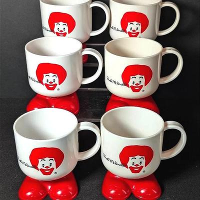 Sale Photo Thumbnail #163: Set of 6 1980s Ronald McDonald Plastic Red Footed Mug