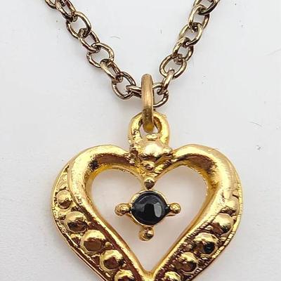 Sale Photo Thumbnail #263: Gold Tone Dainty Heart Necklace with Dark Center Stone