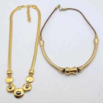 Sale Photo Thumbnail #62: Two Contemporary Gold Tone Necklaces