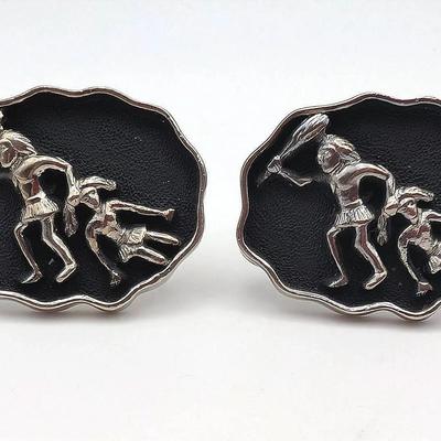 Sale Photo Thumbnail #106: Swank Caveman Silver Tone Cufflinks